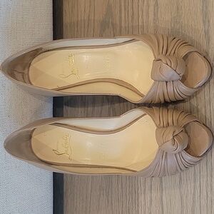 Christian Louboutin Tan Peep-Toe Heels with Bow